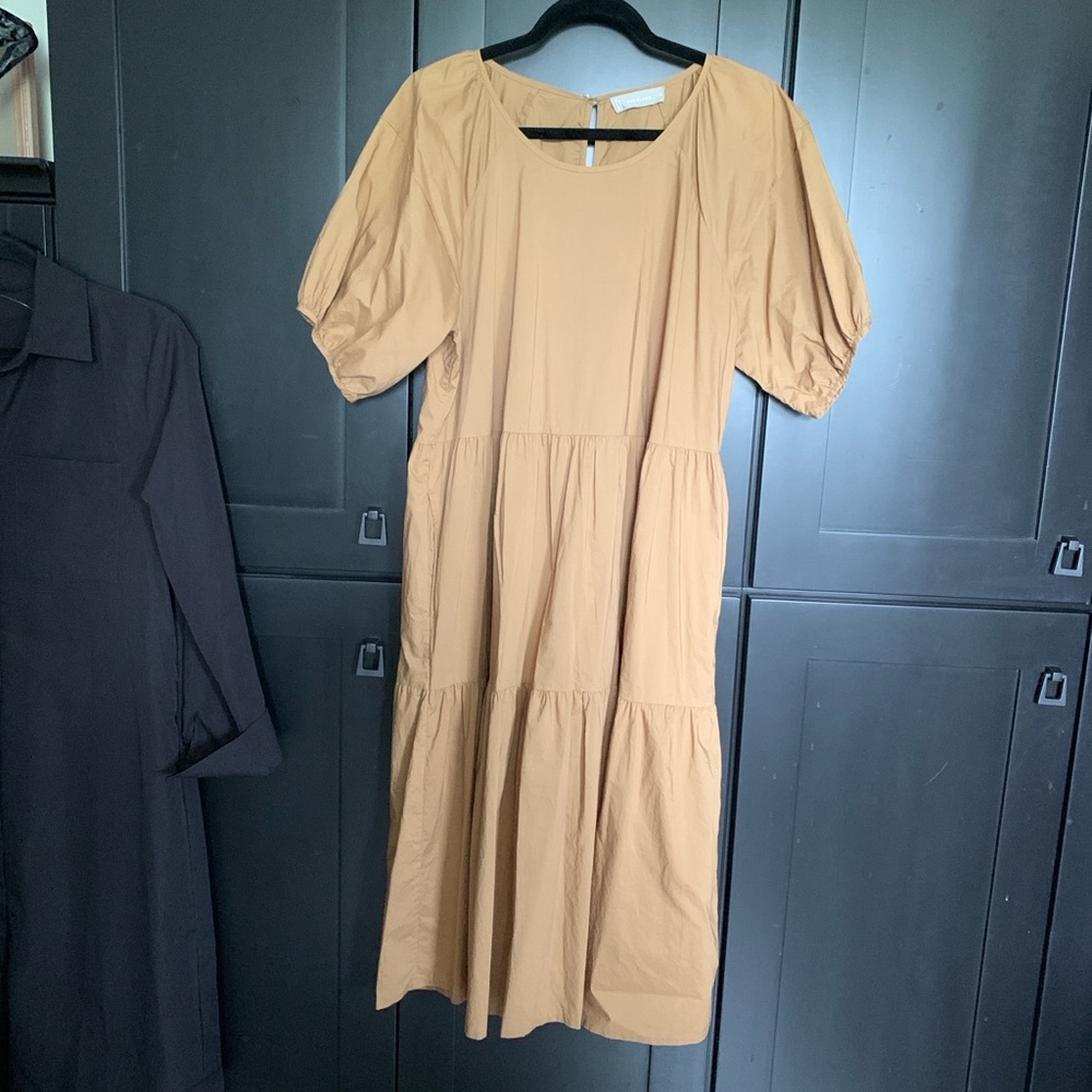 Everlane Tan Puff Sleeve Midi Sundress
